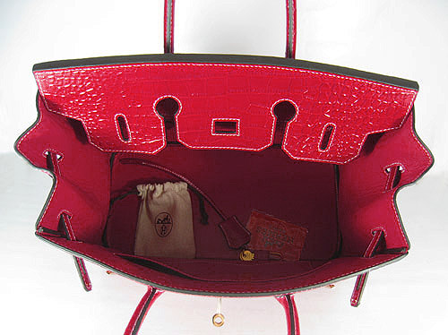 High Quality Fake Hermes Silver Lockpin Birkin 35cm Crocodile Veins Bag Red 6089 - Click Image to Close